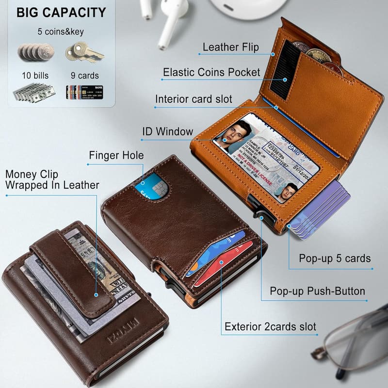 Slim RFID Blocking Men's Wallet with Money Clip, Gift Boxed