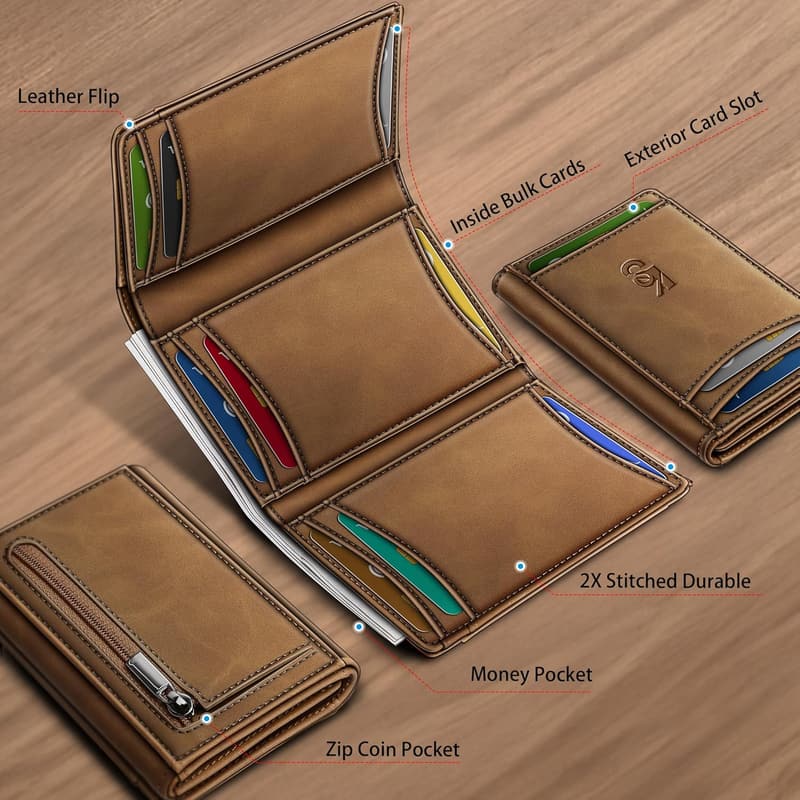 Men's Leather Wallet with Card Holder and Coin Slot