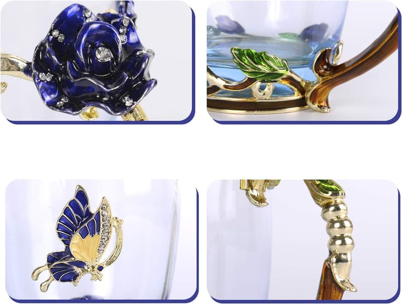 Butterfly Enamel Glass Tea Cup Set with Spoon – Birthday Gift