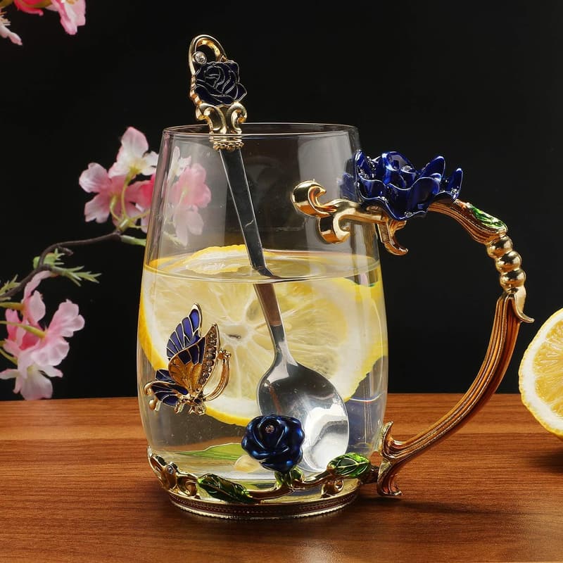 Personalized Lead-Free Glass Coffee Mug with Spoon for Her