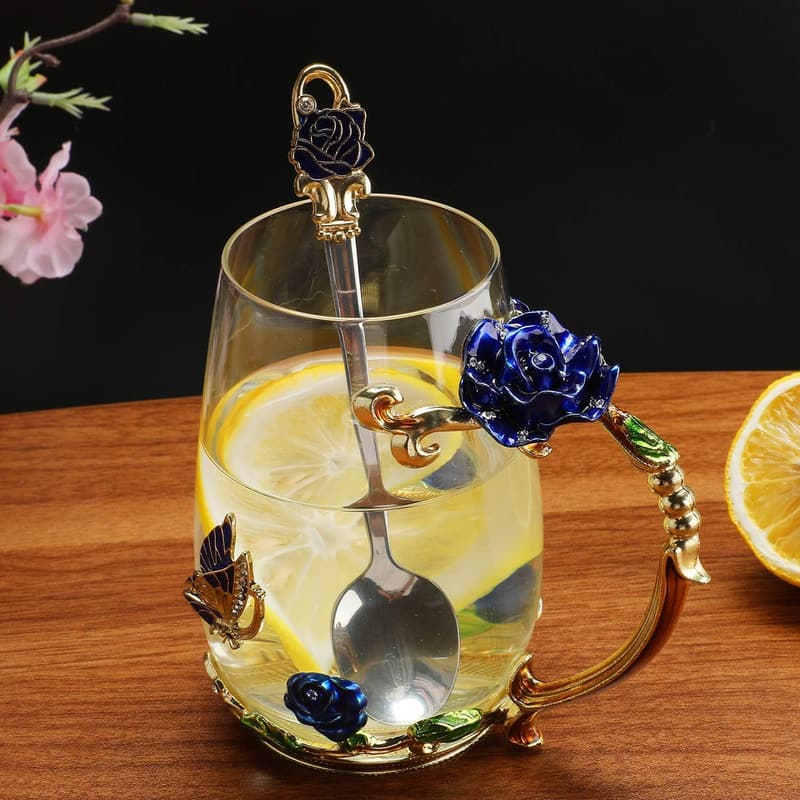 Personalized Lead-Free Glass Coffee Mug with Spoon for Her
