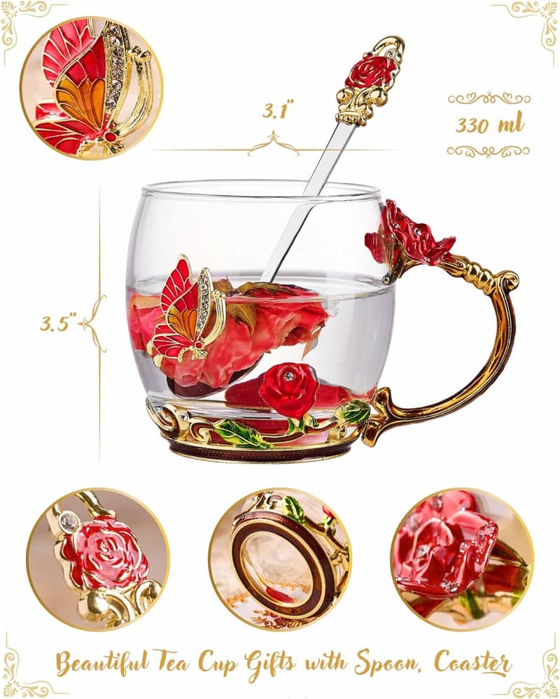 3D Floral Glass Tea Cups Set - Perfect Mother's Day Gift for Her