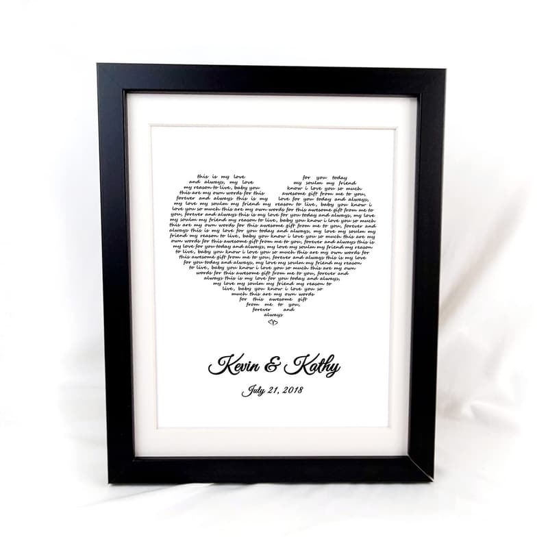 1st Anniversary Personalized Paper Gift - Custom Lyrics Print