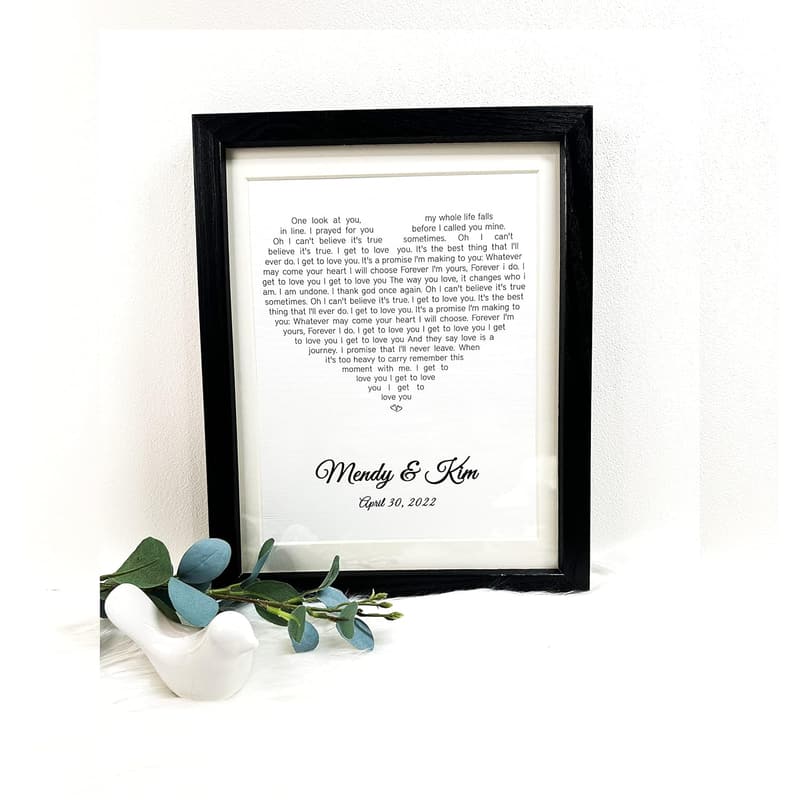1st Anniversary Personalized Paper Gift - Custom Lyrics Print