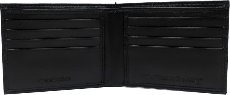 Black Leather Bifold Wallet with Baseball Stitch Design