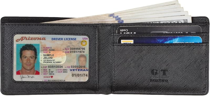 Men's Minimalist Leather Bifold Wallet with ID Window