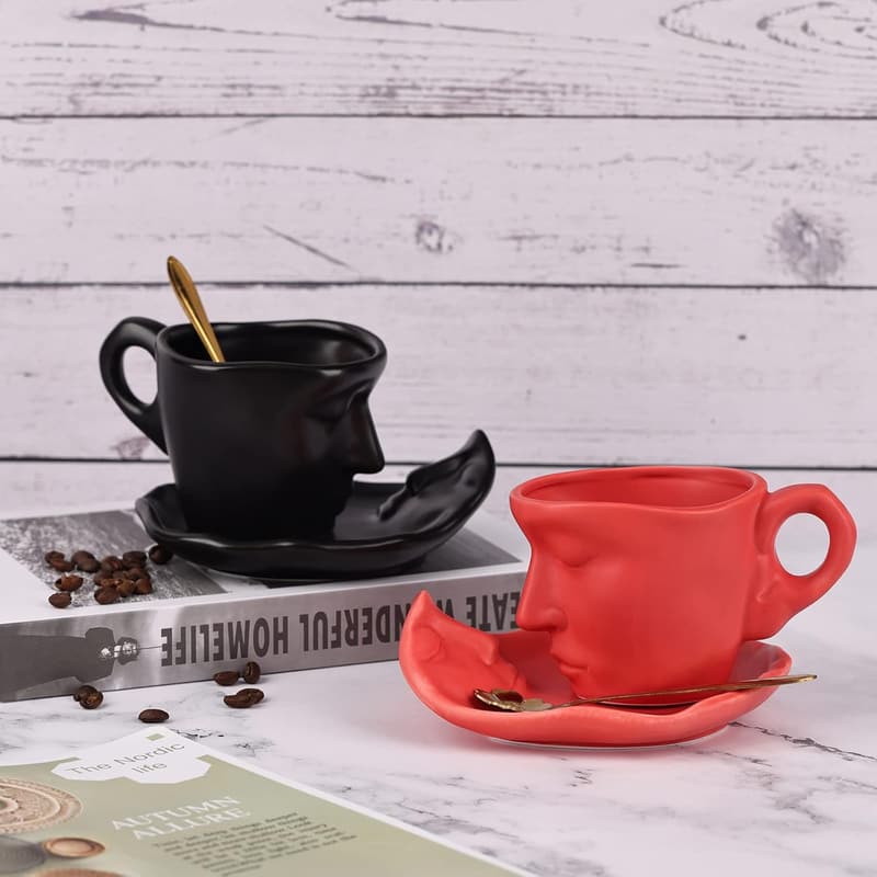 Valentine's Day Kissing Couple Ceramic Teacup & Saucer Set