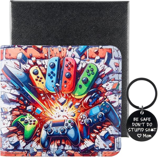 Teen Boys Leather Wallet - Cool Gaming Gift for Ages 4-16
