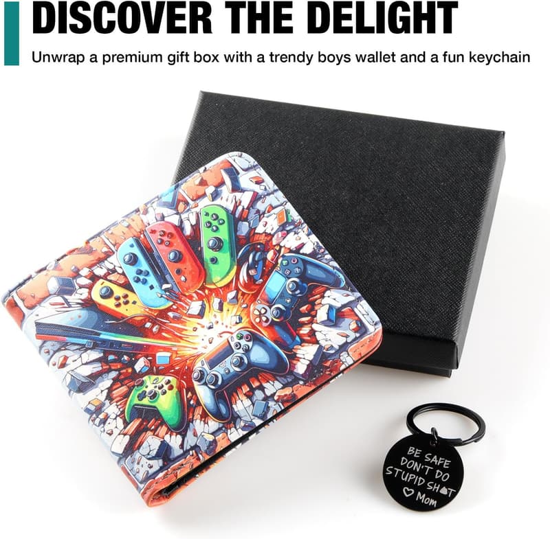 Teen Boys Leather Wallet - Cool Gaming Gift for Ages 4-16
