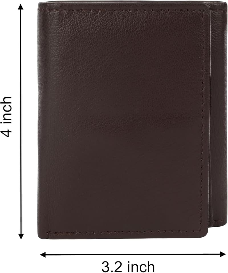 Genuine Leather Slim Compact Trifold Wallet for Men and Women