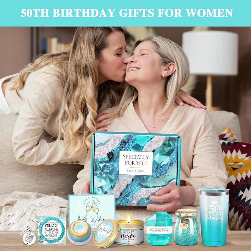 50th Birthday Tumbler Gift Basket for Women