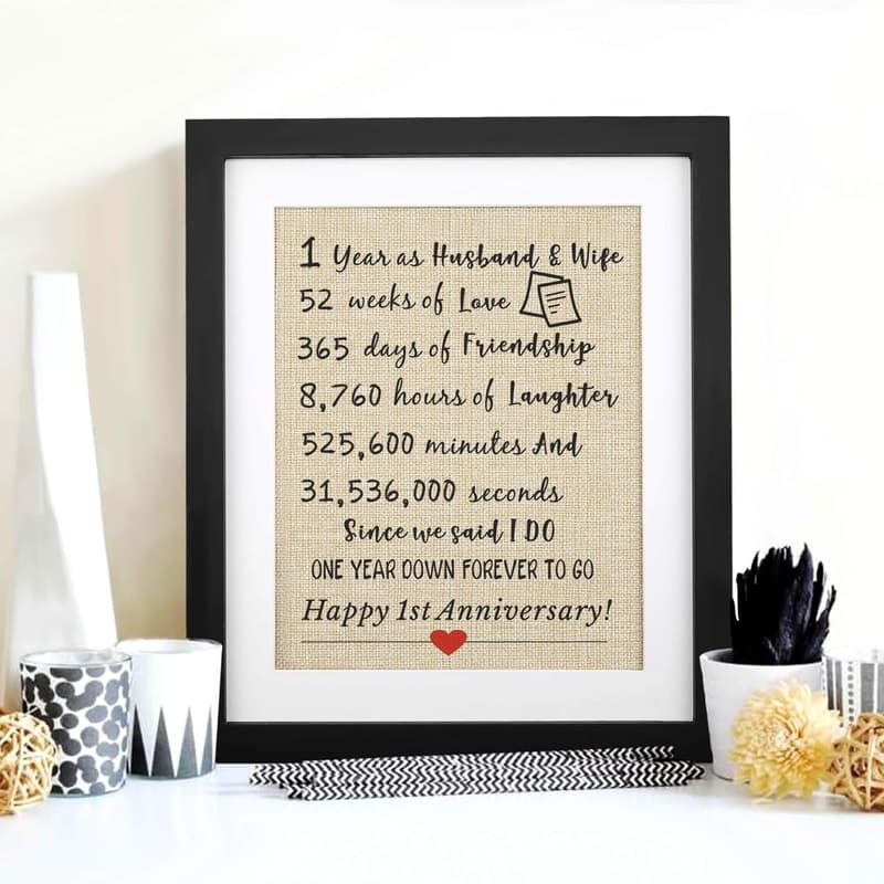 1st Anniversary Burlap Print for Couples, Framed 11