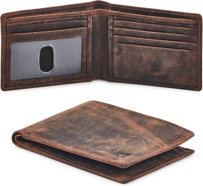 Slim RFID Blocking Real Leather Bifold Wallet for Men in Gift Box
