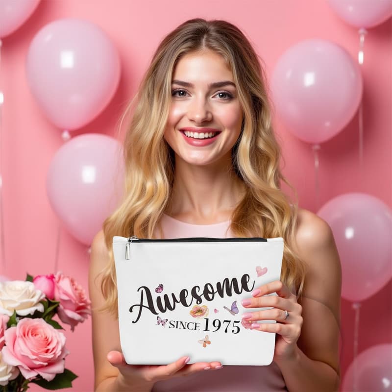 50th Birthday Makeup Bag Gift for Women - Awesome Since 1975
