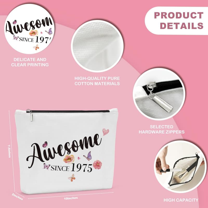 50th Birthday Makeup Bag Gift for Women - Awesome Since 1975