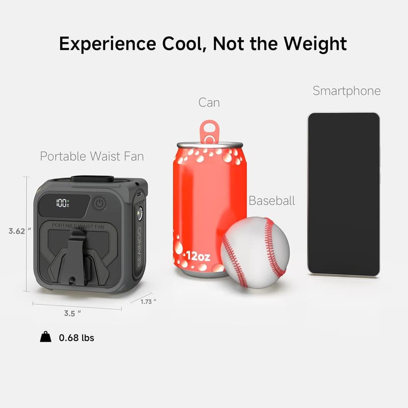 Rechargeable Portable Waist Fan - 10000mAh, 5 Speeds