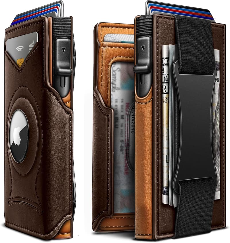 Slim Front Pocket Wallet with Money Clip for Apple Airtag, Men