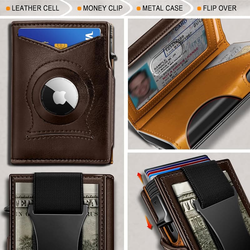 Slim Front Pocket Wallet with Money Clip for Apple Airtag, Men