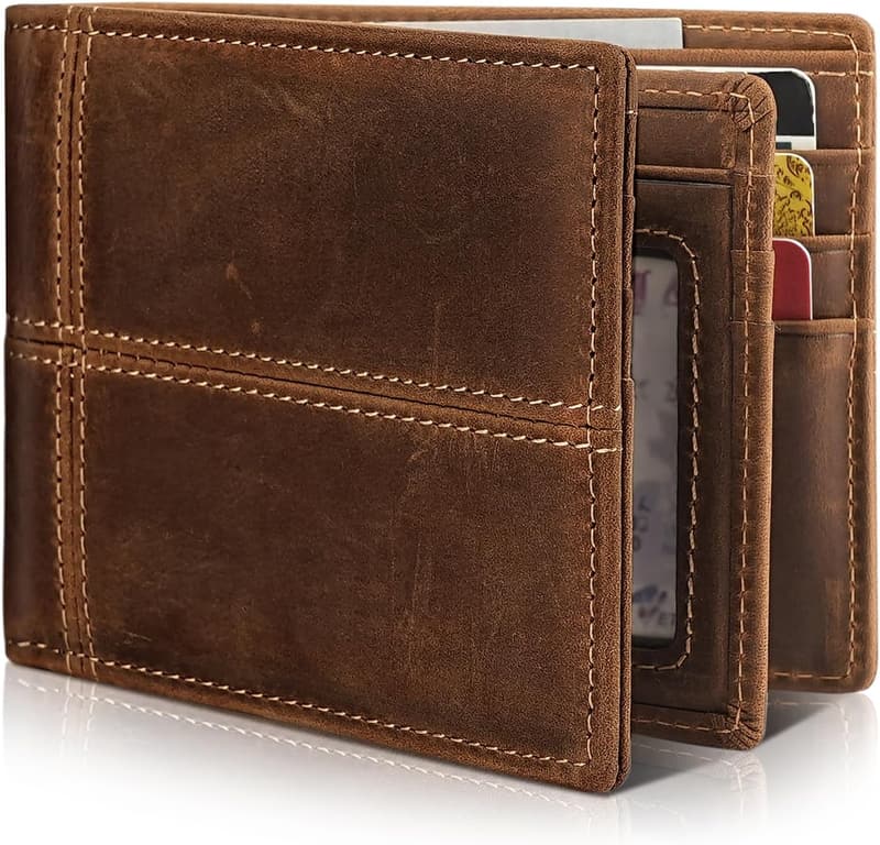 Genuine Leather RFID Bifold Wallet for Men with Gift Box