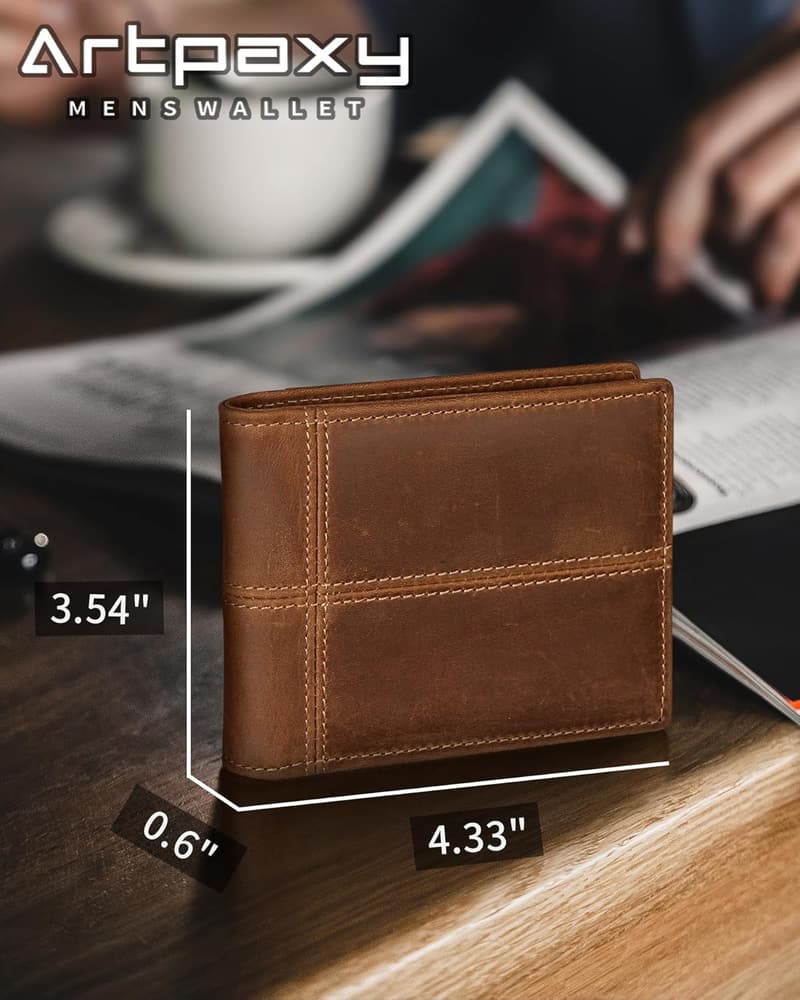Genuine Leather RFID Bifold Wallet for Men with Gift Box