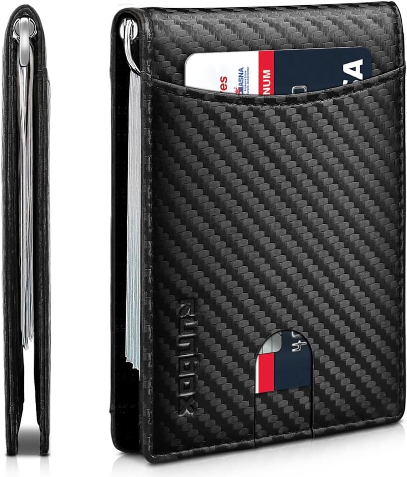 Men's Slim Leather Wallet with RFID Blocking and Money Clip