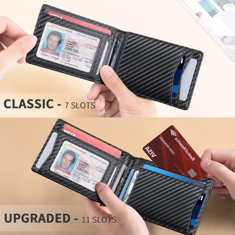 Men's Slim Leather Wallet with RFID Blocking and Money Clip
