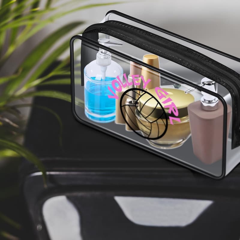 Volleyball-Themed Cosmetic Bags Set for Women - 12 Pcs Clear PVC