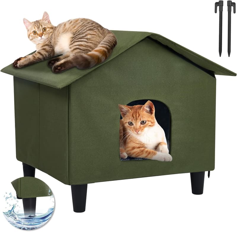 Weatherproof Outdoor Cat House with Self-Heating Mat - Large