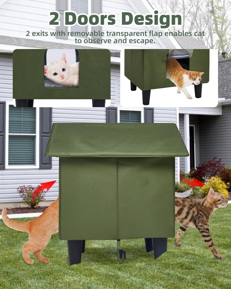 Weatherproof Outdoor Cat House with Self-Heating Mat - Large