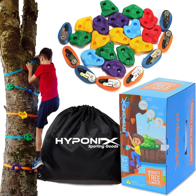 Backyard Ninja Tree Climbing Kit for Kids - 16 Holds, 8 Ratchets
