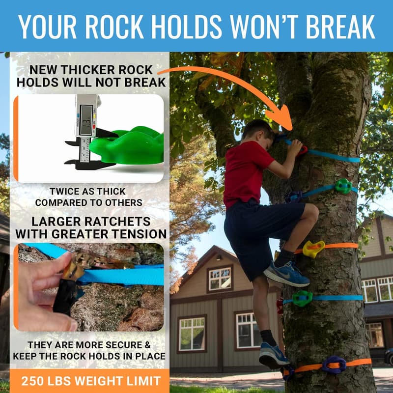 Backyard Ninja Tree Climbing Kit for Kids - 16 Holds, 8 Ratchets