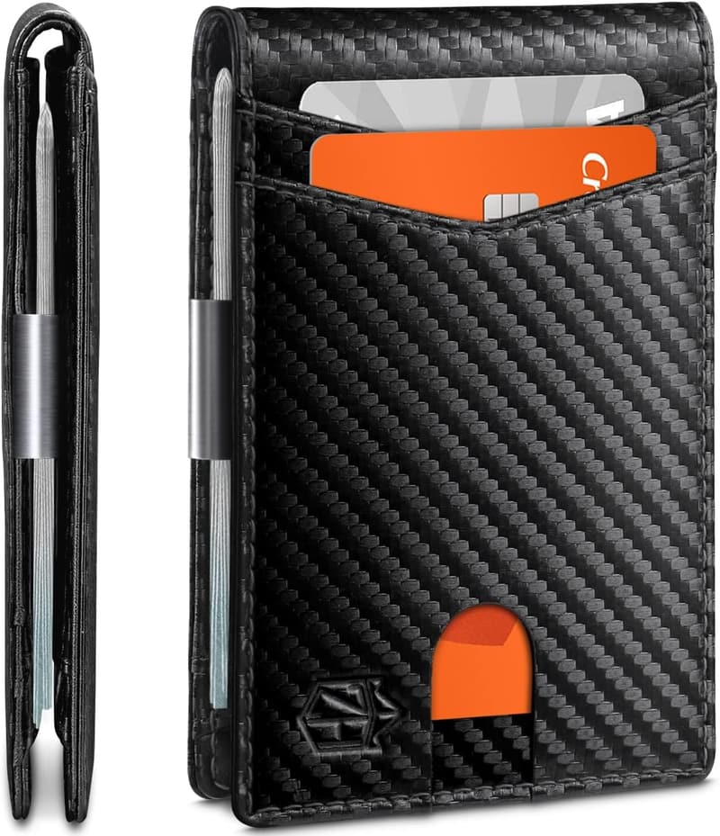Men's Minimalist Leather Slim Wallet with RFID and Money Clip