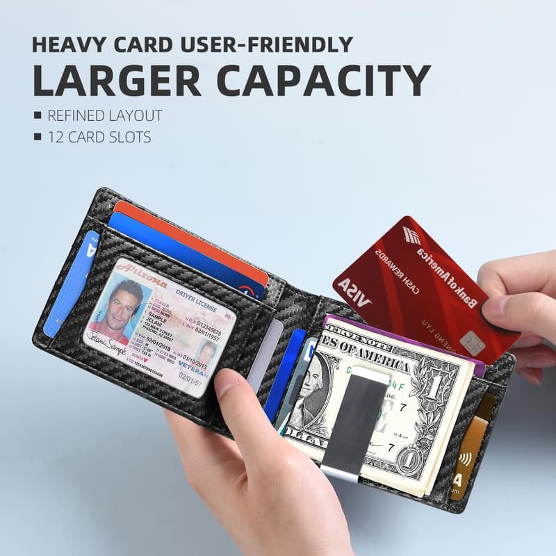 Men's Minimalist Leather Slim Wallet with RFID and Money Clip