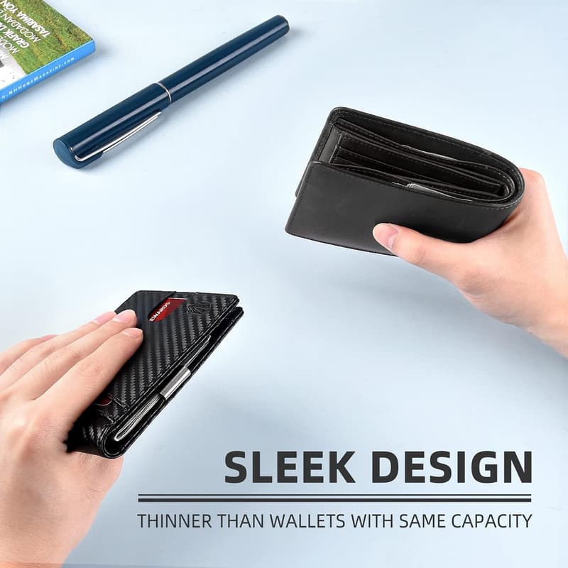 Men's Minimalist Leather Slim Wallet with RFID and Money Clip