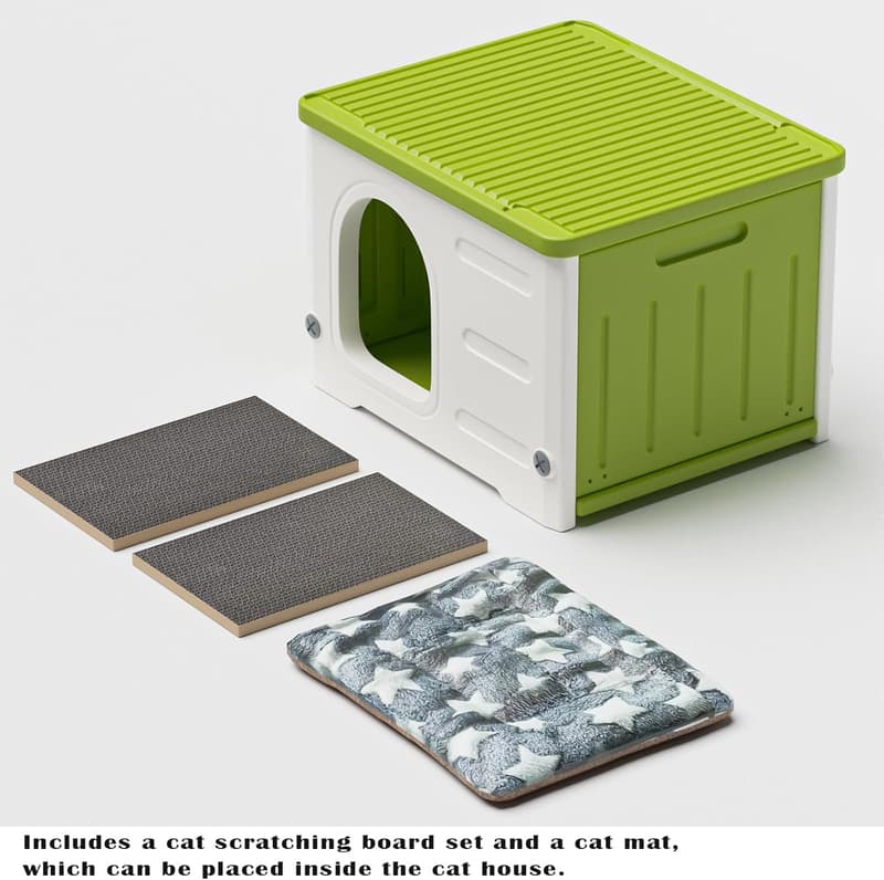 Weatherproof Stackable Cat House with Scratching Board & Cushion