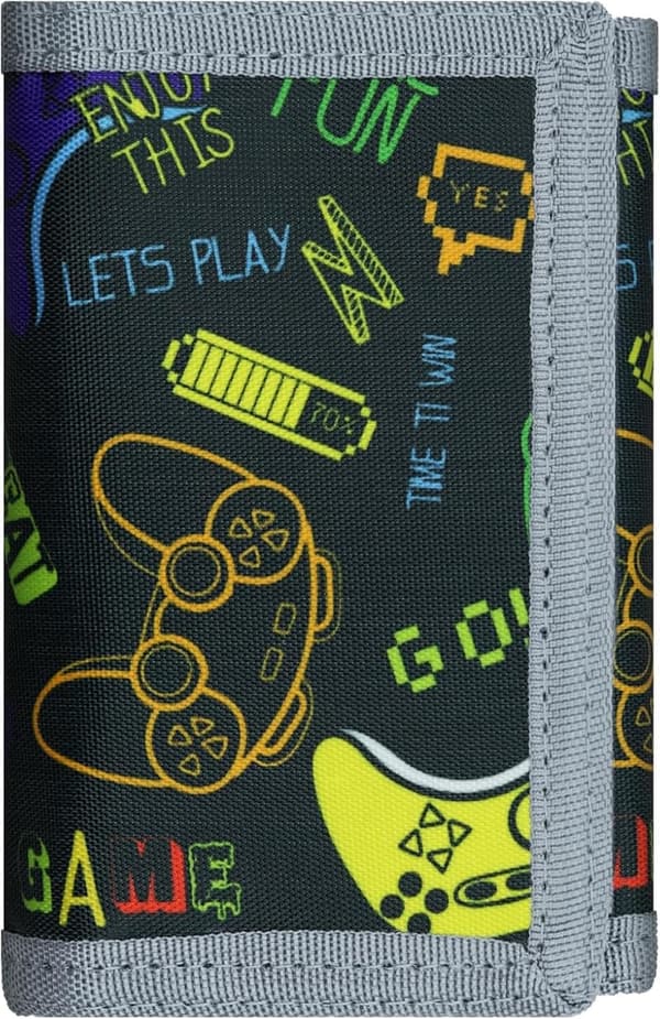 Boys' RFID Trifold Canvas Sports Wallet - Black Gamepad