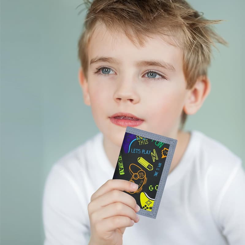 Boys' RFID Trifold Canvas Sports Wallet - Black Gamepad