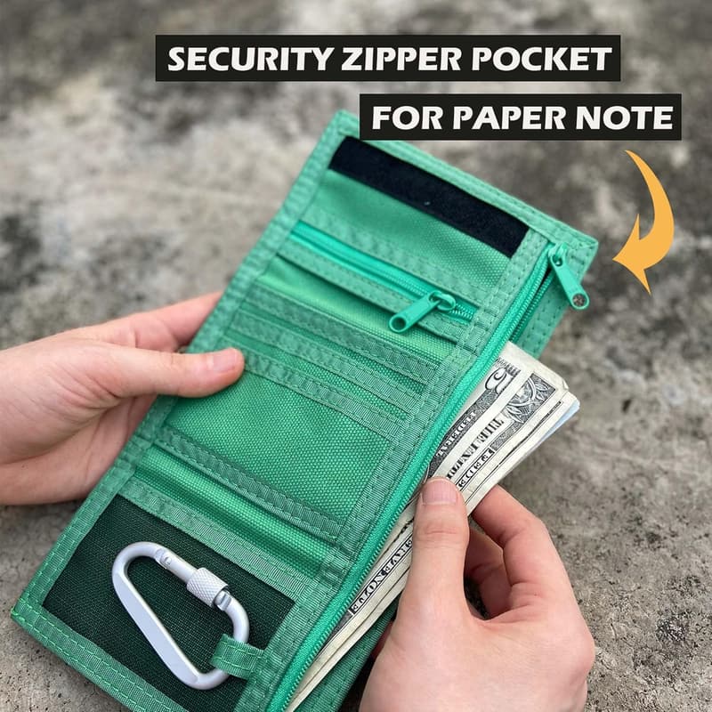 Preppy Teen Canvas Wallet with Lanyard for Kids - Green