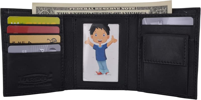 Kids' Slim Compact Black Leather Trifold Wallet