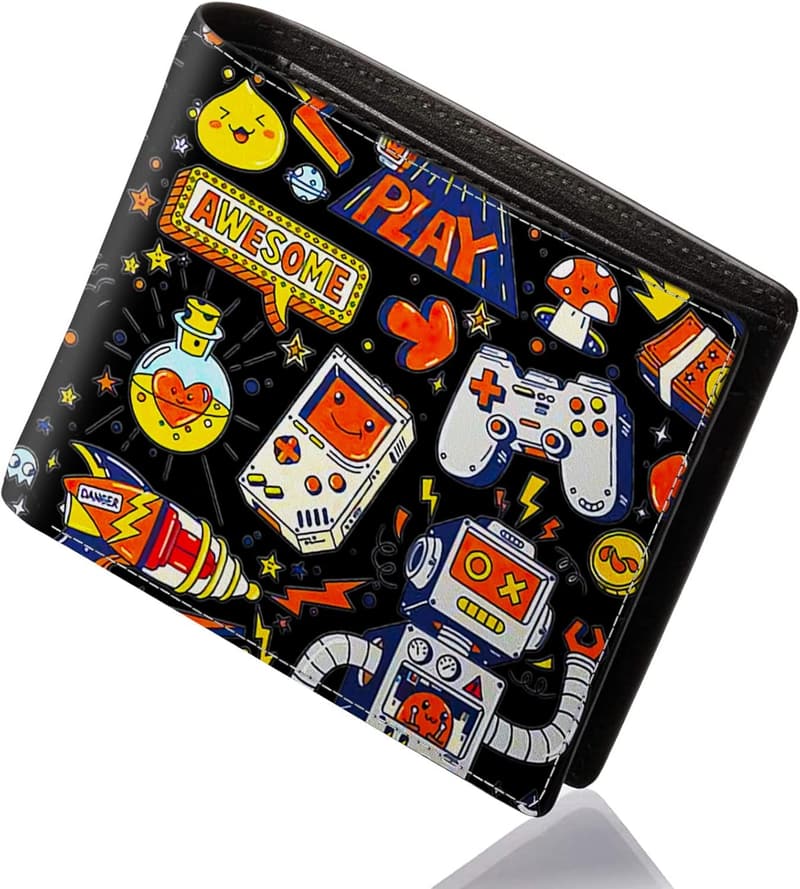 Cool Leather Wallet for Teen Boys - Video Game Design, RFID Blocking