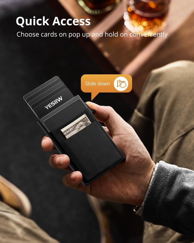 Ultra-Slim RFID Wallet for Men - Minimalist Card Holder, Black