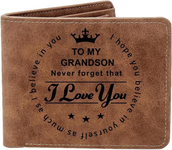 Personalized Leather Wallet Gift for Grandson's Birthday