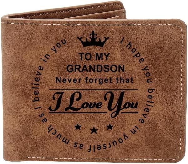 Personalized Leather Wallet Gift for Grandson's Birthday