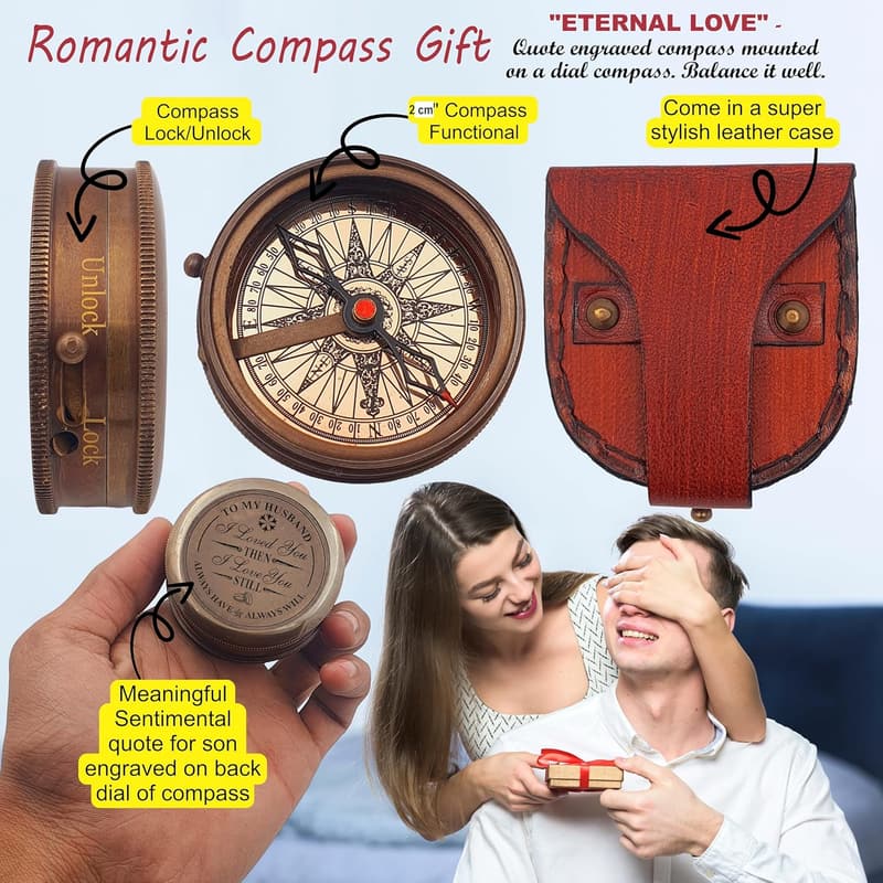 Engraved Brass Compass for Husband – Romantic Keepsake Gift