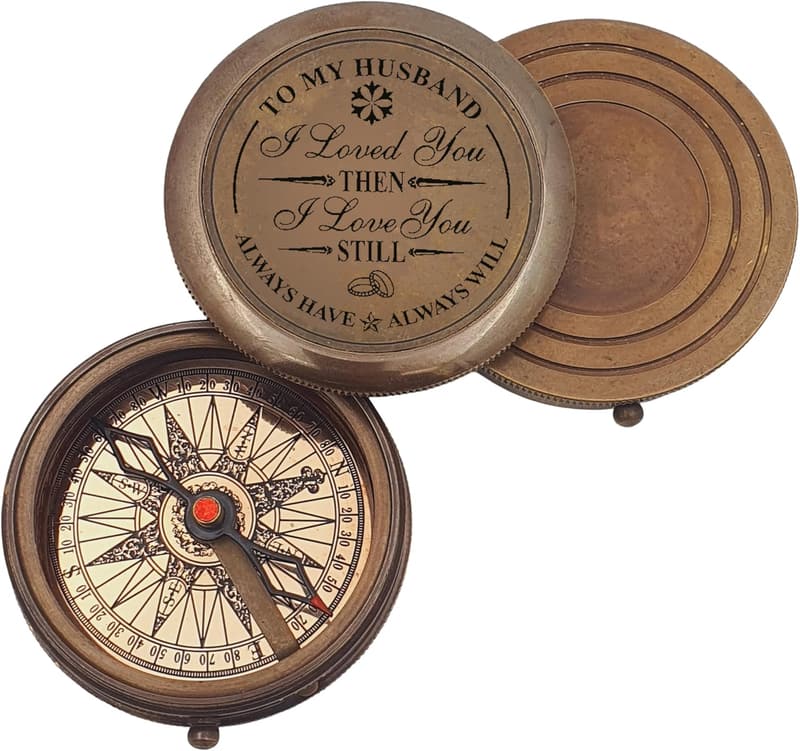 Engraved Brass Compass for Husband – Romantic Keepsake Gift