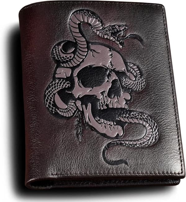 Cool Men's Vertical Bifold Skull Wallet, RFID Blocking - Gift for Him