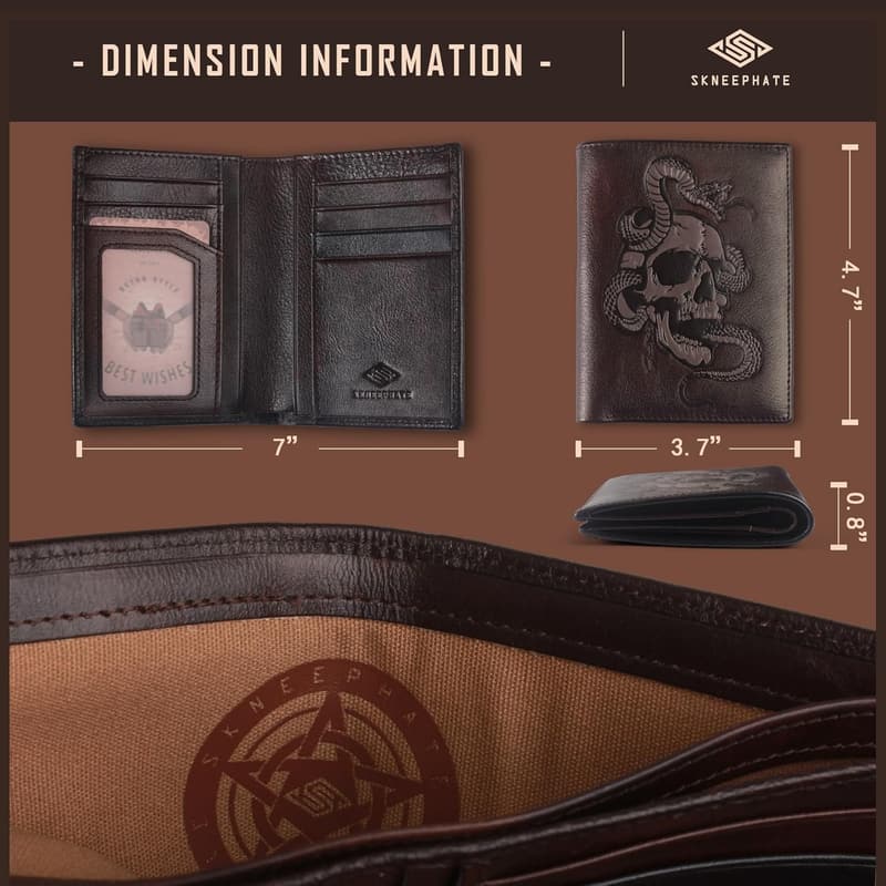 Cool Men's Vertical Bifold Skull Wallet, RFID Blocking - Gift for Him