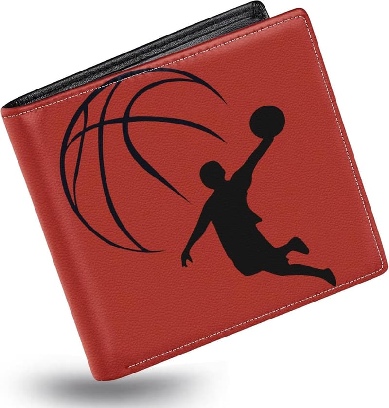 Boys' RFID Blocking Leather Wallet - Fun Basketball Design