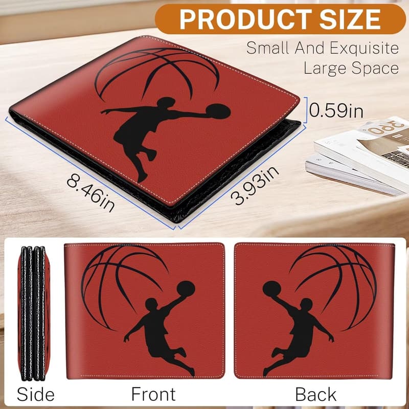 Boys' RFID Blocking Leather Wallet - Fun Basketball Design