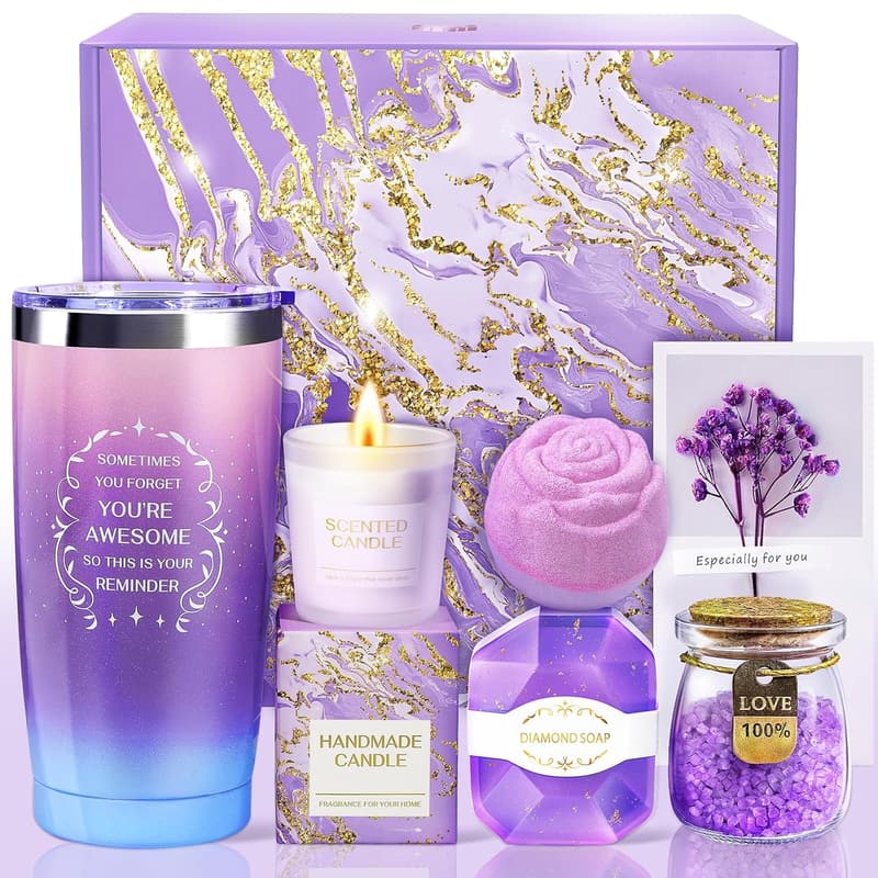 Lavender Purple Spa Gift Basket Set for Her - Birthday & Mother's Day
